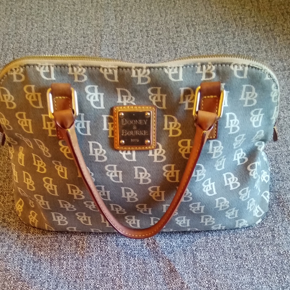 Dooney & Bourke Shoulder Bag,  Gray Canvas and Brown Leather Trim